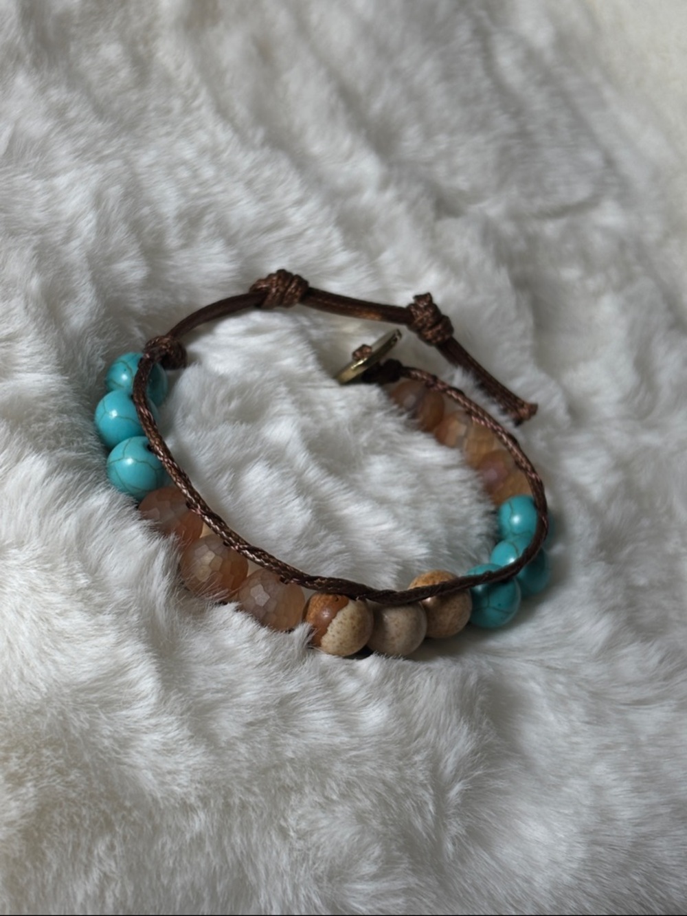 Turquoise and Brown Beaded Wrap Bracelet